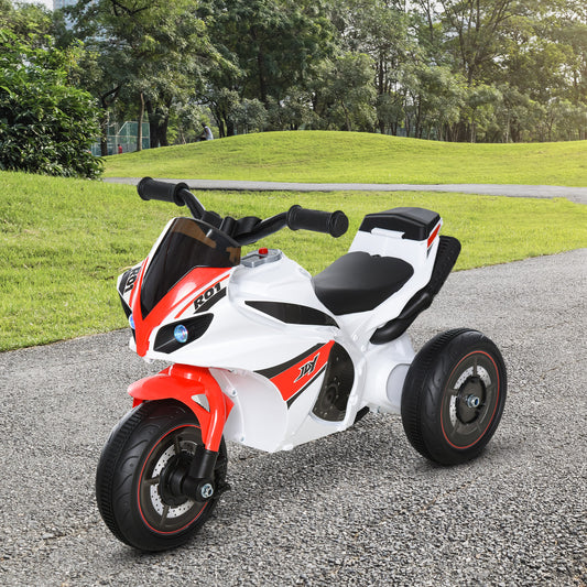 Toddlers 3-Wheel Plastic Motorcycle Push Walker with Music, Front Light for Kids Aged 18-36 Months ,Red/White | HOMCOM-0