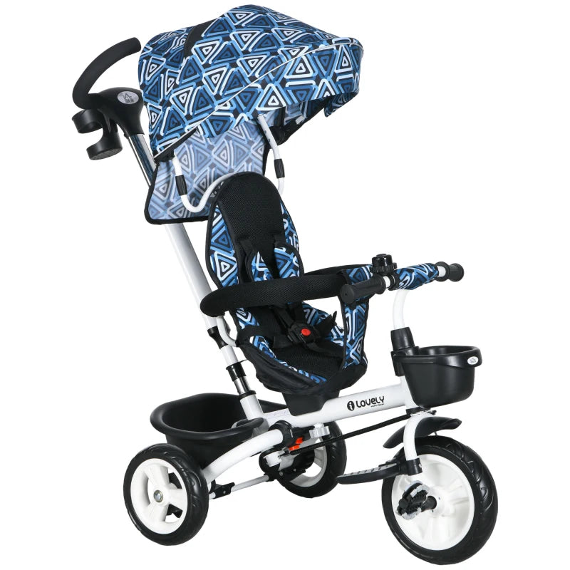 Metal Frame 4 in 1 Baby Push Tricycle with Parent Handle for 1-5 Years Old in Light Blue | HOMCOM-0