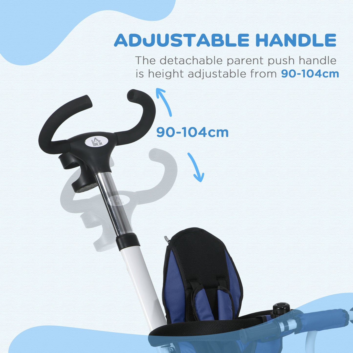 Metal Frame 4 in 1 Baby Push Tricycle with Parent Handle for 1-5 Years Old in Dark Blue | HOMCOM-5