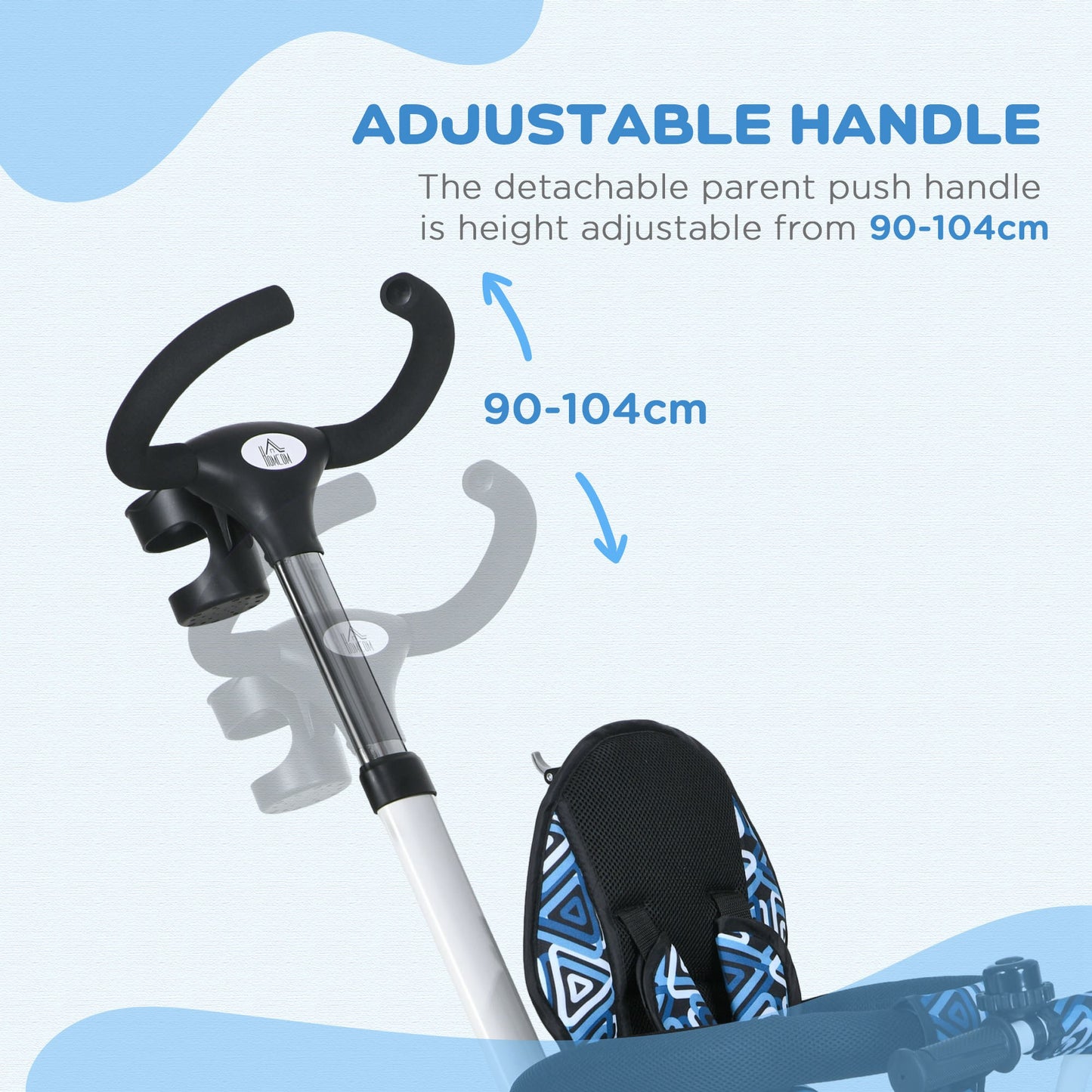 Metal Frame 4 in 1 Baby Push Tricycle with Parent Handle for 1-5 Years Old in Light Blue | HOMCOM-5