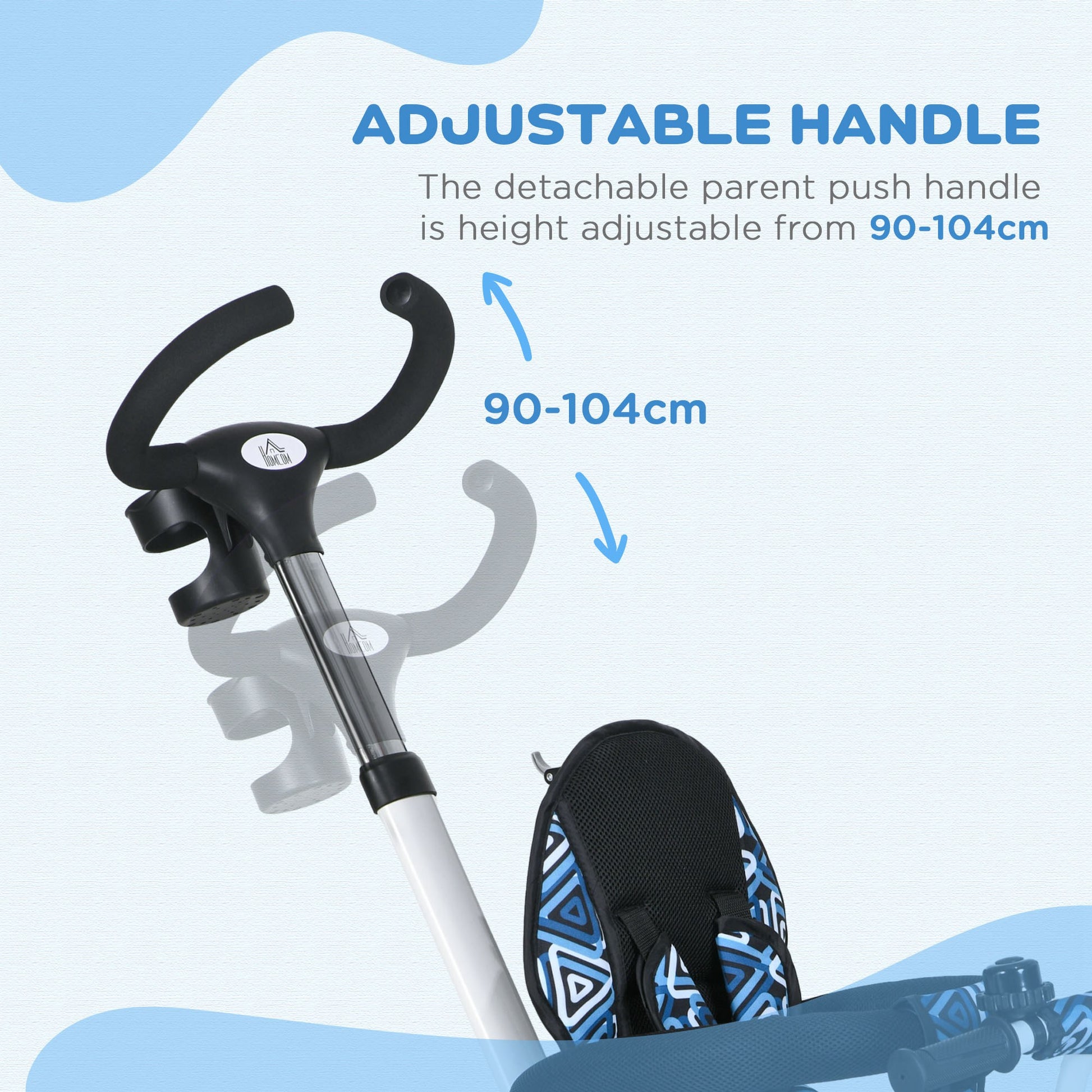 Metal Frame 4 in 1 Baby Push Tricycle with Parent Handle for 1-5 Years Old in Light Blue | HOMCOM-5