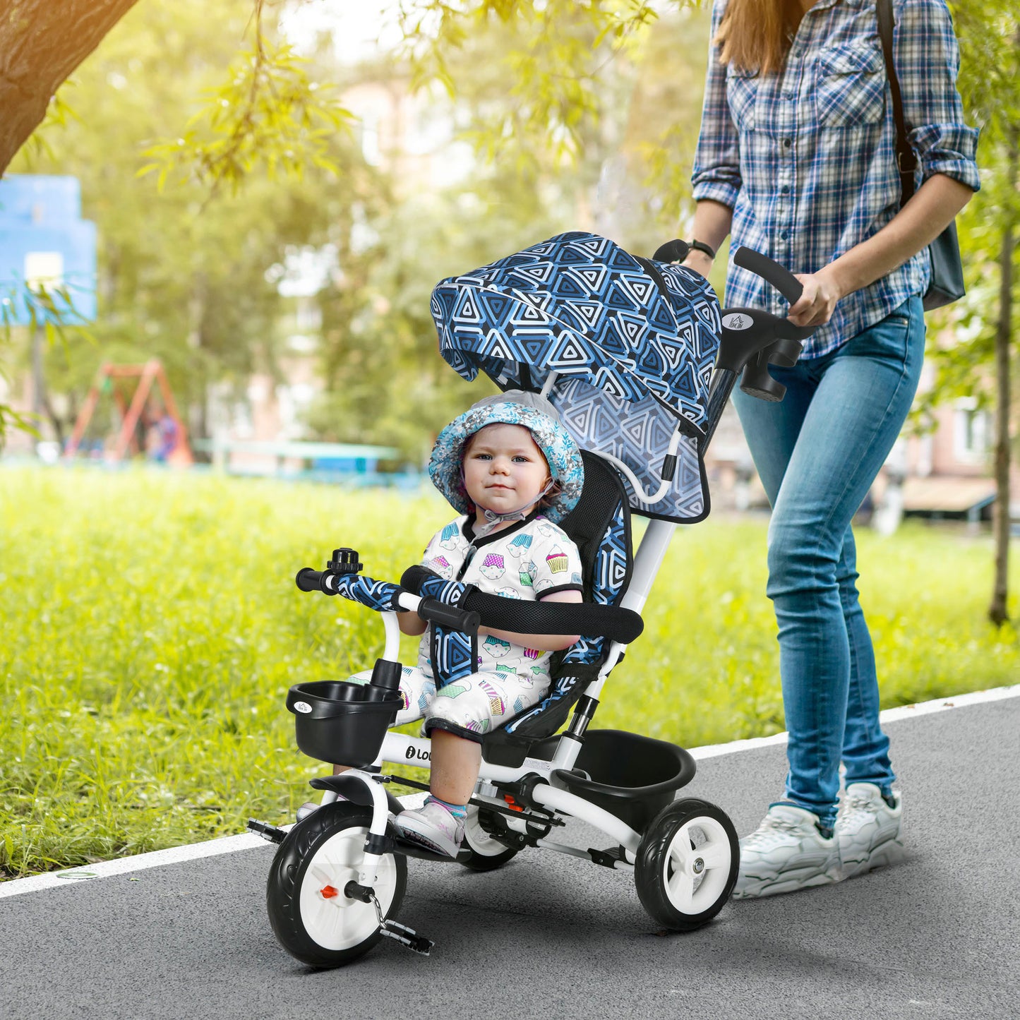 Metal Frame 4 in 1 Baby Push Tricycle with Parent Handle for 1-5 Years Old in Light Blue | HOMCOM-8